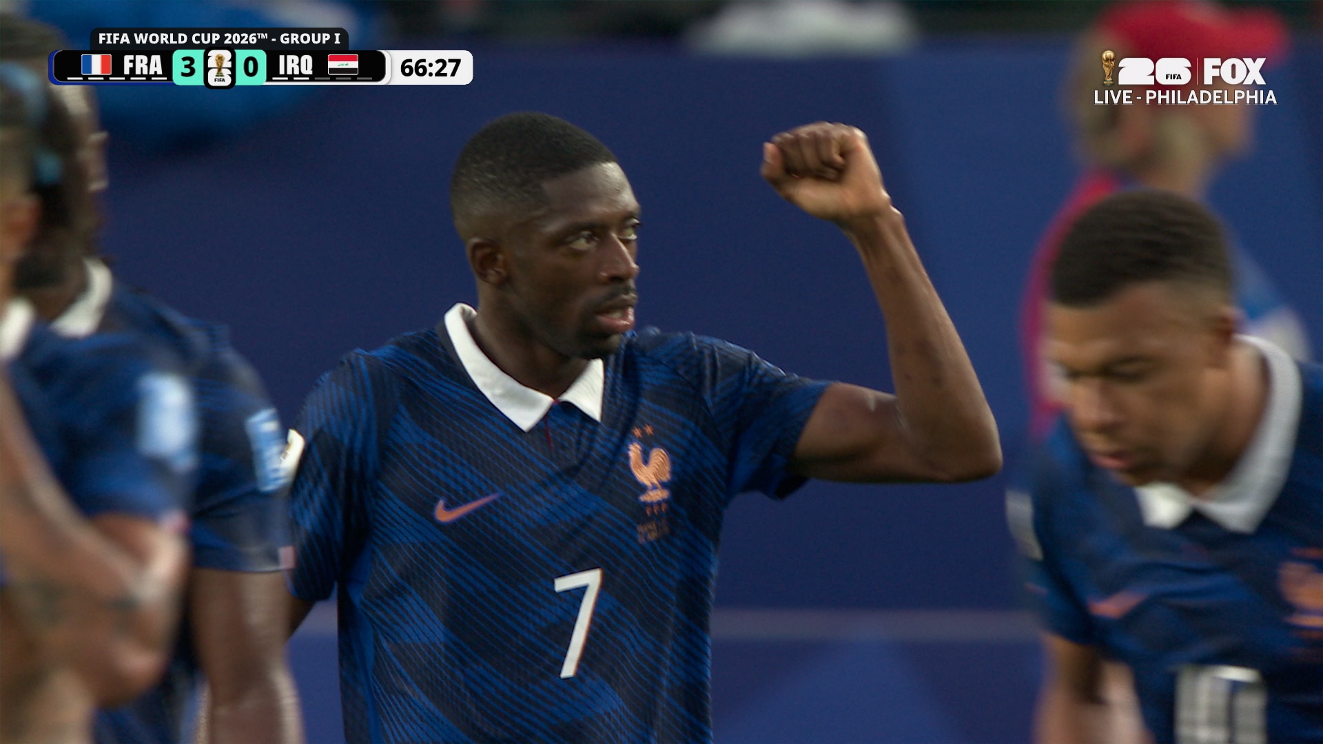 Ousmane Dembélé extends France's lead vs Iraq with his first goal