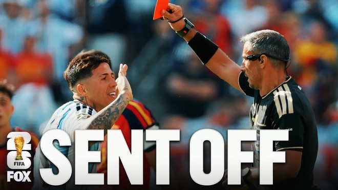 Enzo Fernández Sent Off After Second Yellow for Foul on Pau Cubarsí in Stoppage Time | 2026 FIFA World Cup™