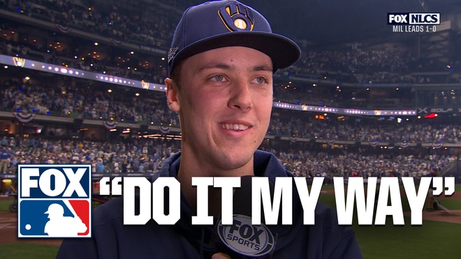 Jacob Misiorowski reacts to Brewers’ Game 1 win over Dodgers in NLCS