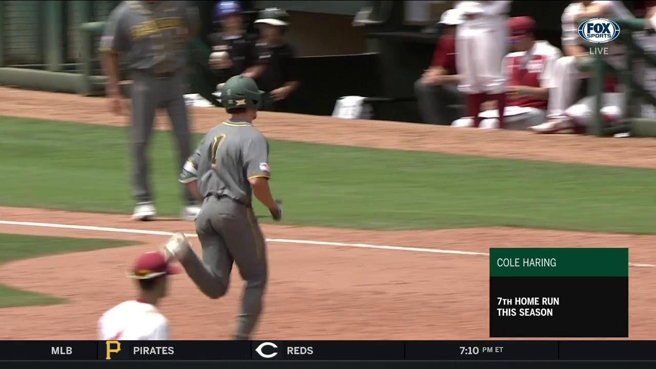 WATCH: Cole Haring crushes home run off foul poll for Baylor | Big 12 Baseball Tournament