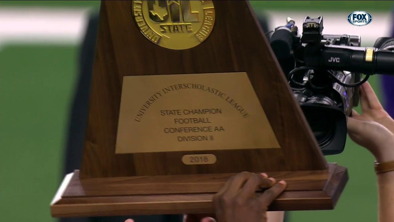 Mart Lifts the State Championship Trophy after Win | UIL Texas State Football Championships