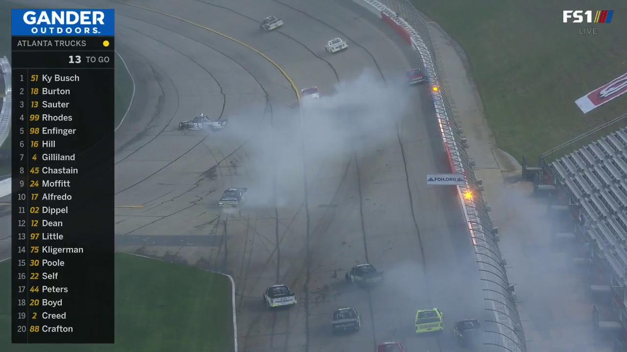 Several trucks are involved in a big crash after late restart in Atlanta