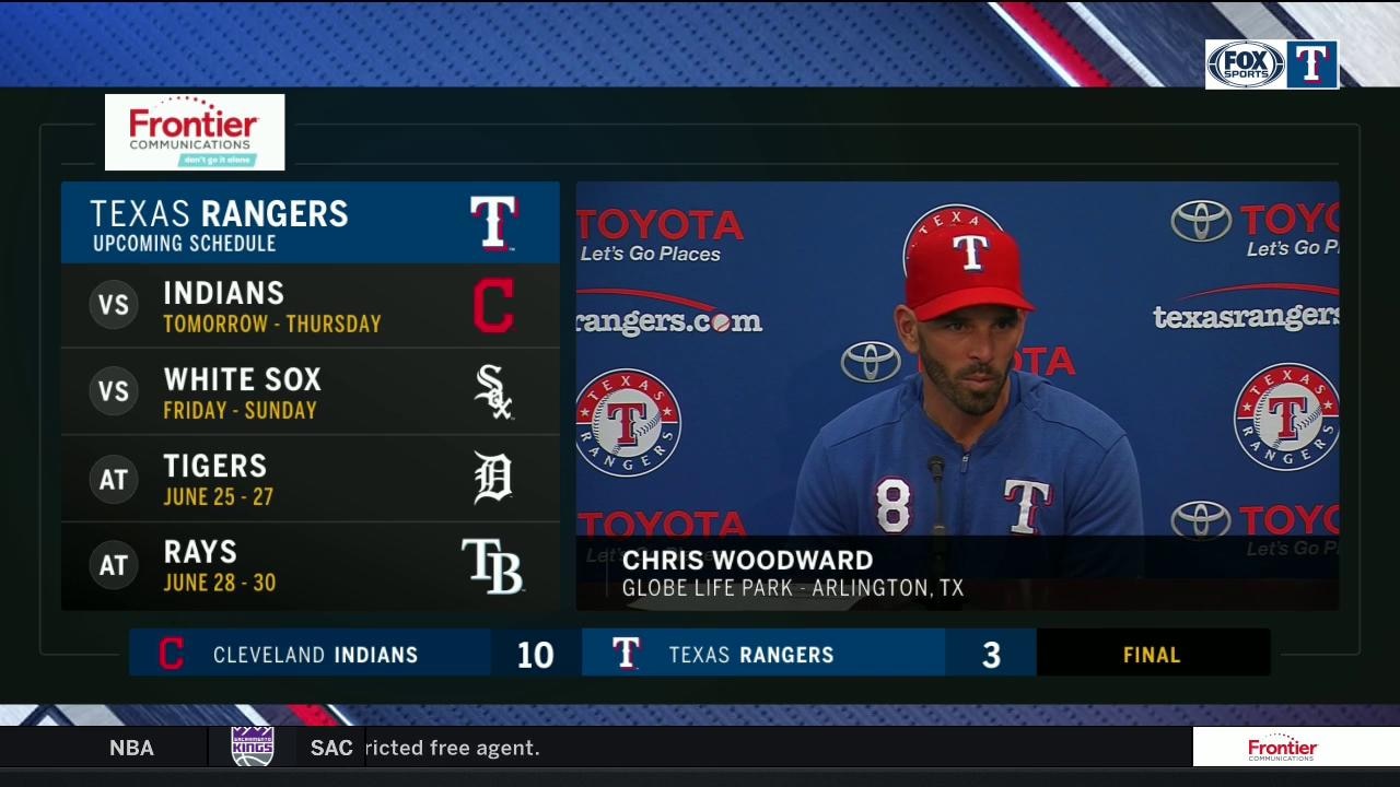 Chris Woodward talks Texas' 10-3 loss to Cleveland