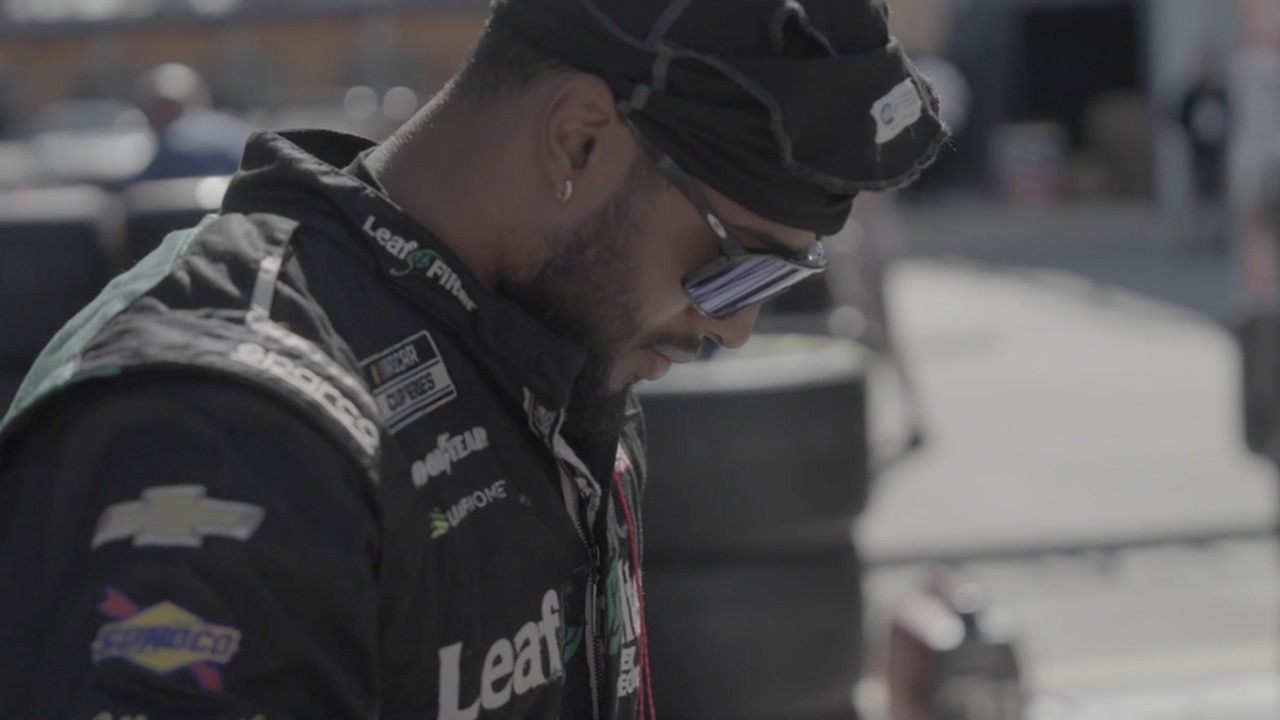Former Penn State player Journey Brown gets ready to pit the Justin Haley car at Las Vegas