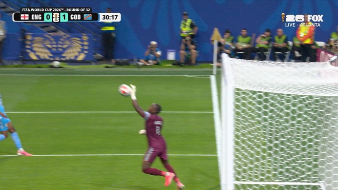 DR Congo's Lionel Mpasi makes incredible save preventing England's Jude Bellingham from converting header | 2026 FIFA World Cup™