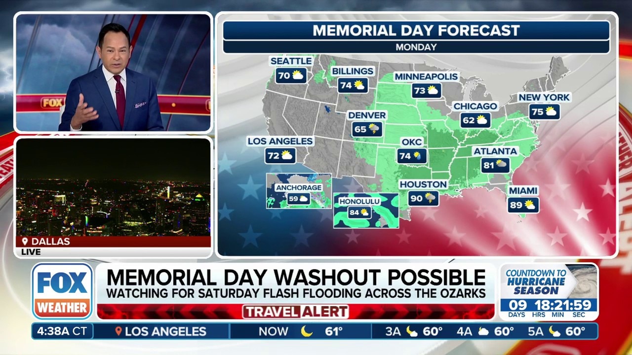 Memorial Day washout possible as slow-moving storm to soak Plains, South