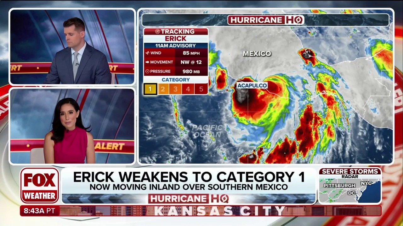 Hurricane Erick weakens to Category 1 as storm lashes Mexico with flooding rain