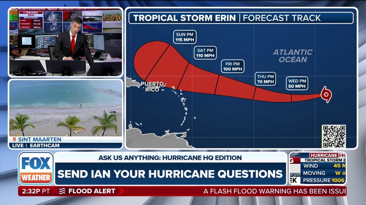 Tropical Storm Erin continues push west