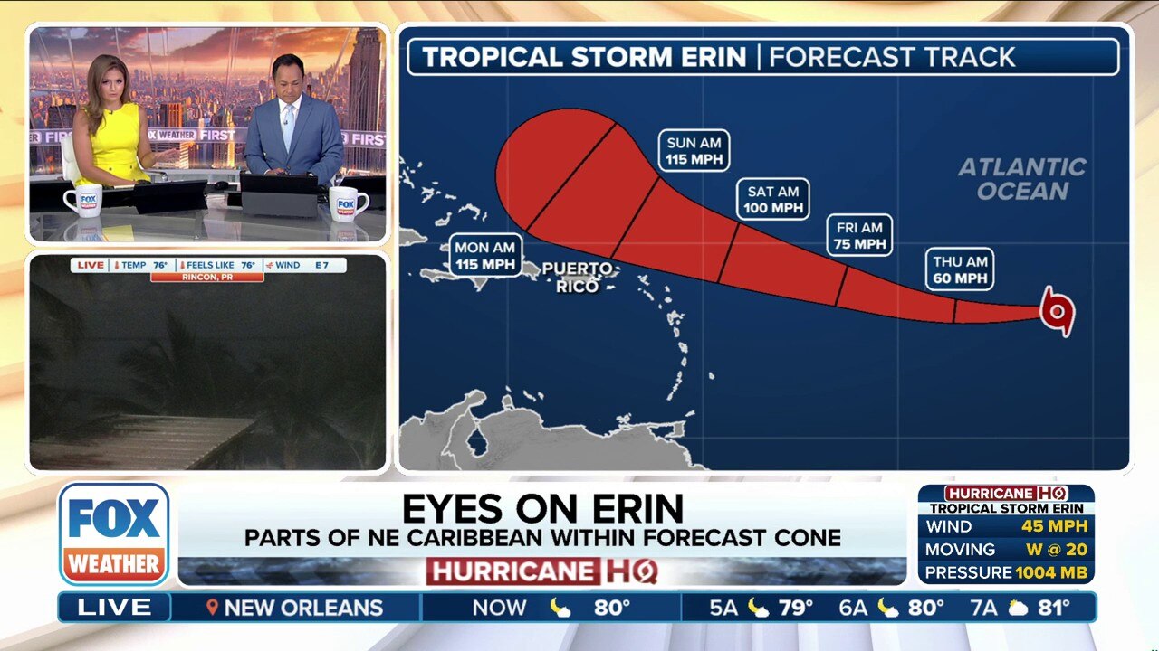 Tropical Storm Erin on track to become 2025 Atlantic hurricane season's first major hurricane
