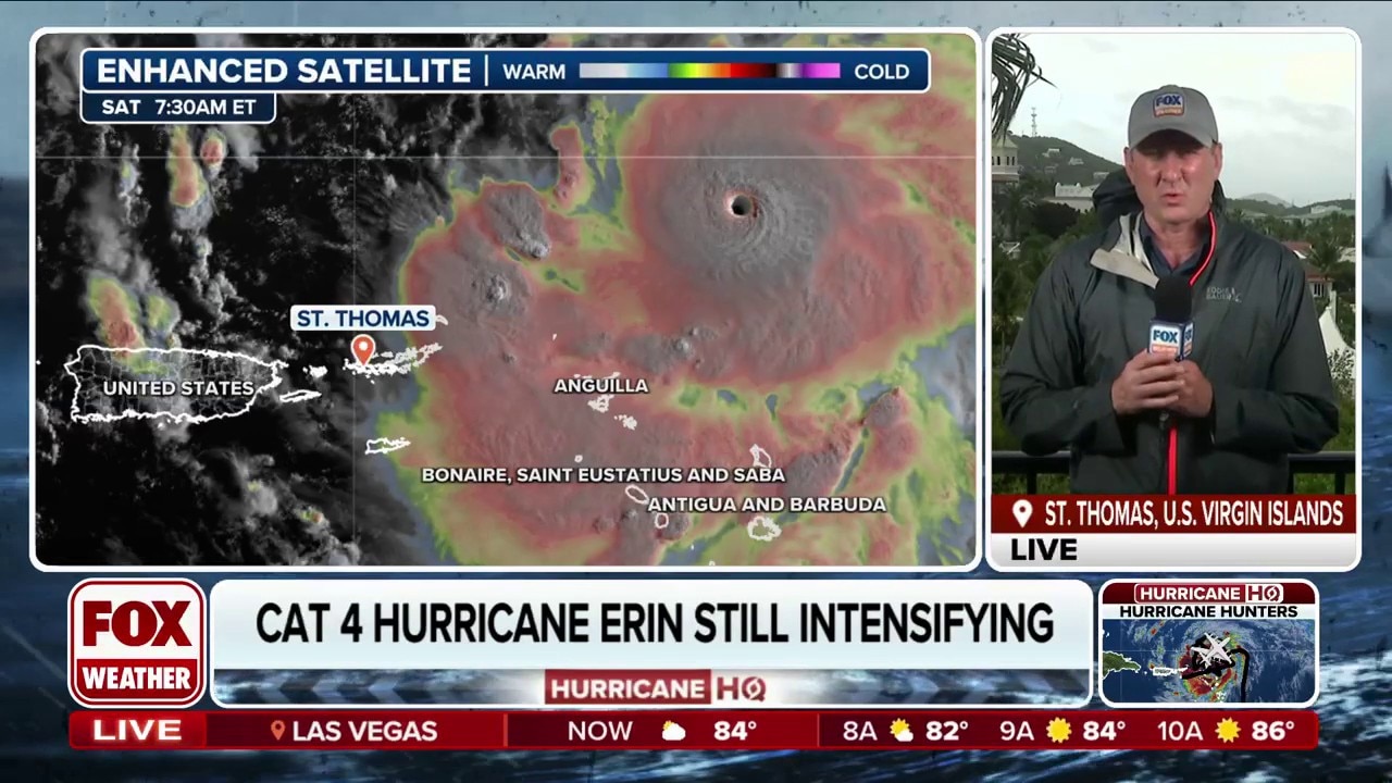 Heavy rain hits U.S. Virgin Islands as Hurricane Erin charges nearby