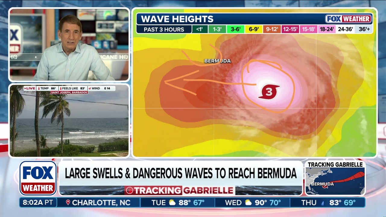 Hurricane Gabrielle strengthening, tracking east of Bermuda