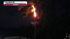 Watch: Tree 'nuked' by lightning catches fire in Oklahoma