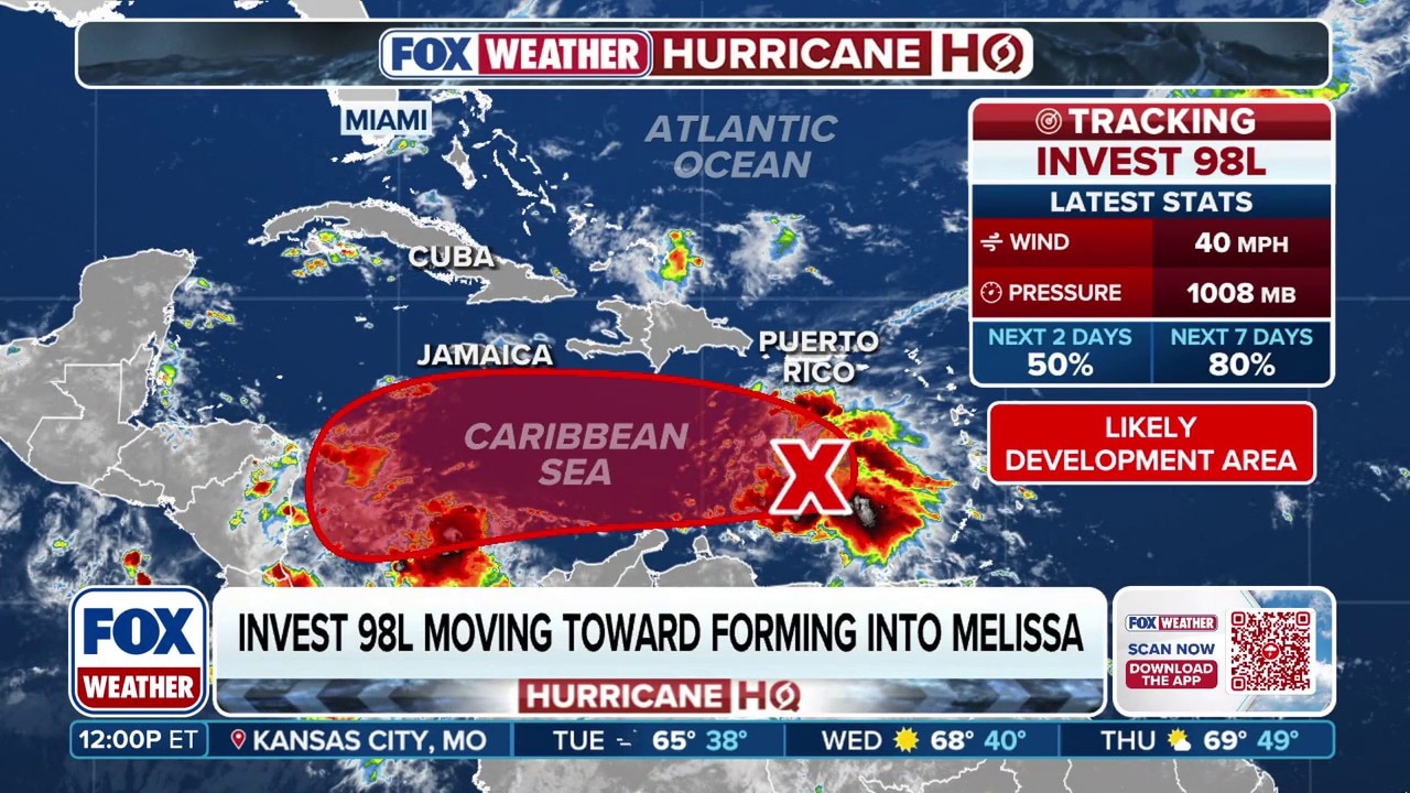 Invest 98L has high chance of becoming tropical depression or Tropical Storm Melissa