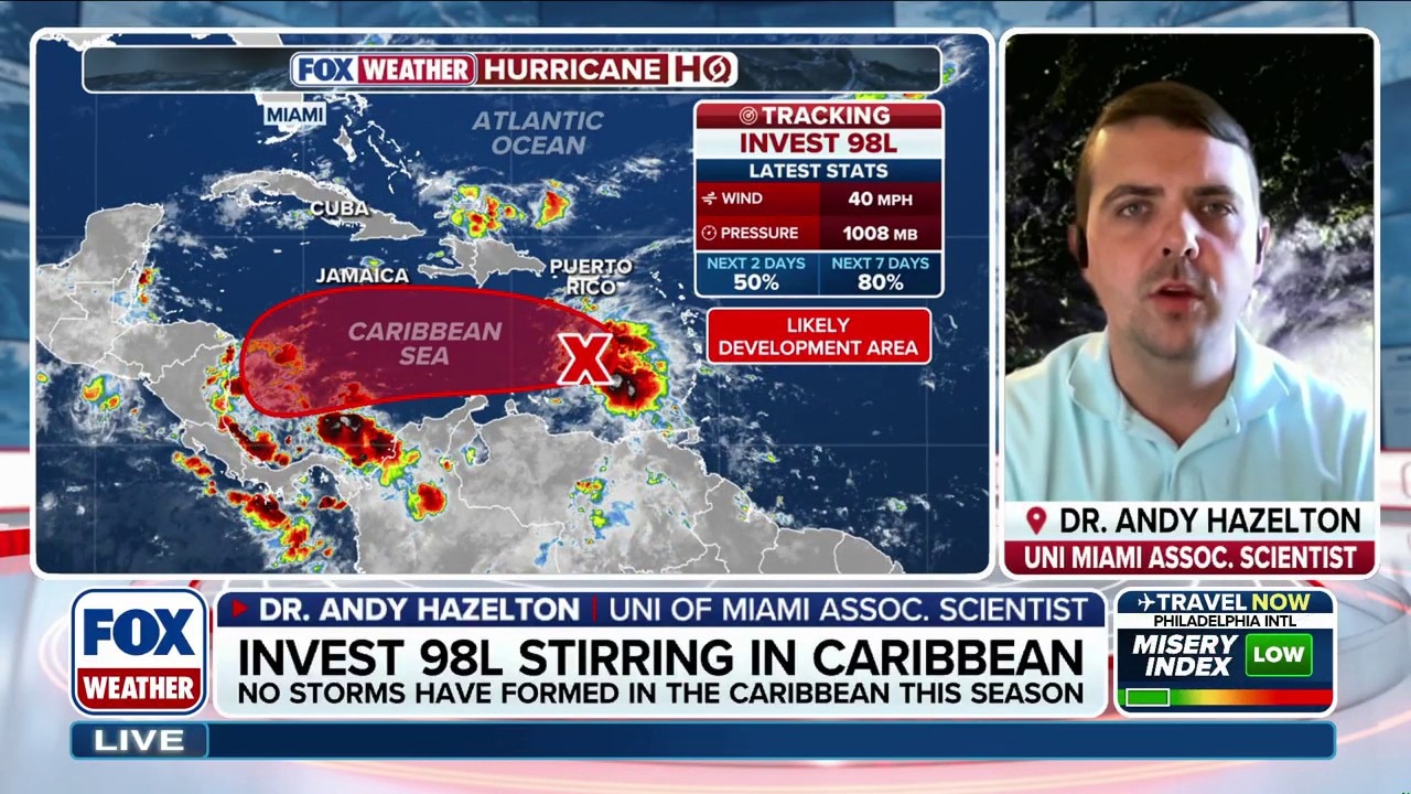 Invest 98L churns in the Caribbean