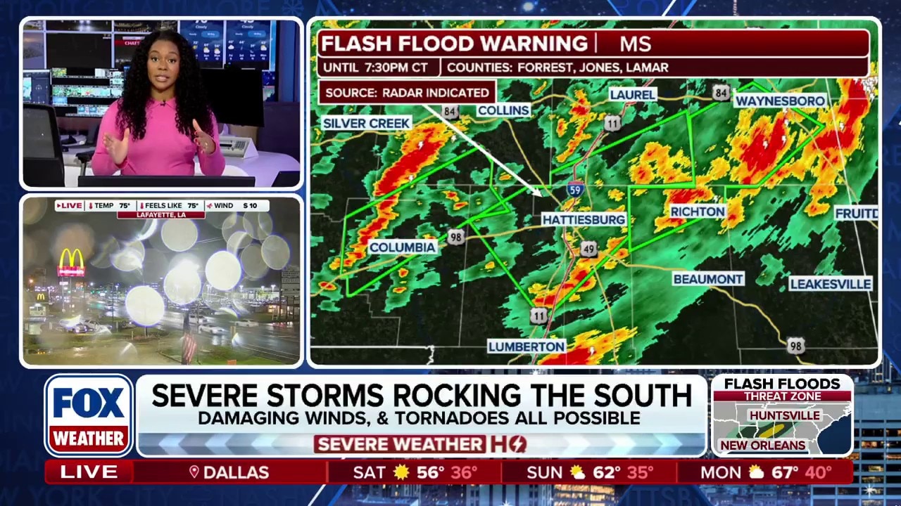 Severe storms rocking the South as tornadoes, flash floods threaten the region