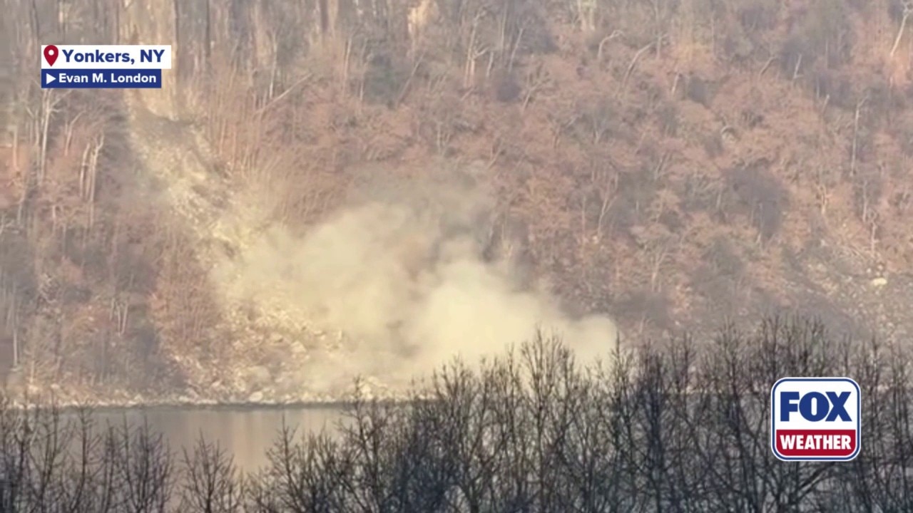 Rockslide at New Jersey Park captured from across the Hudson River