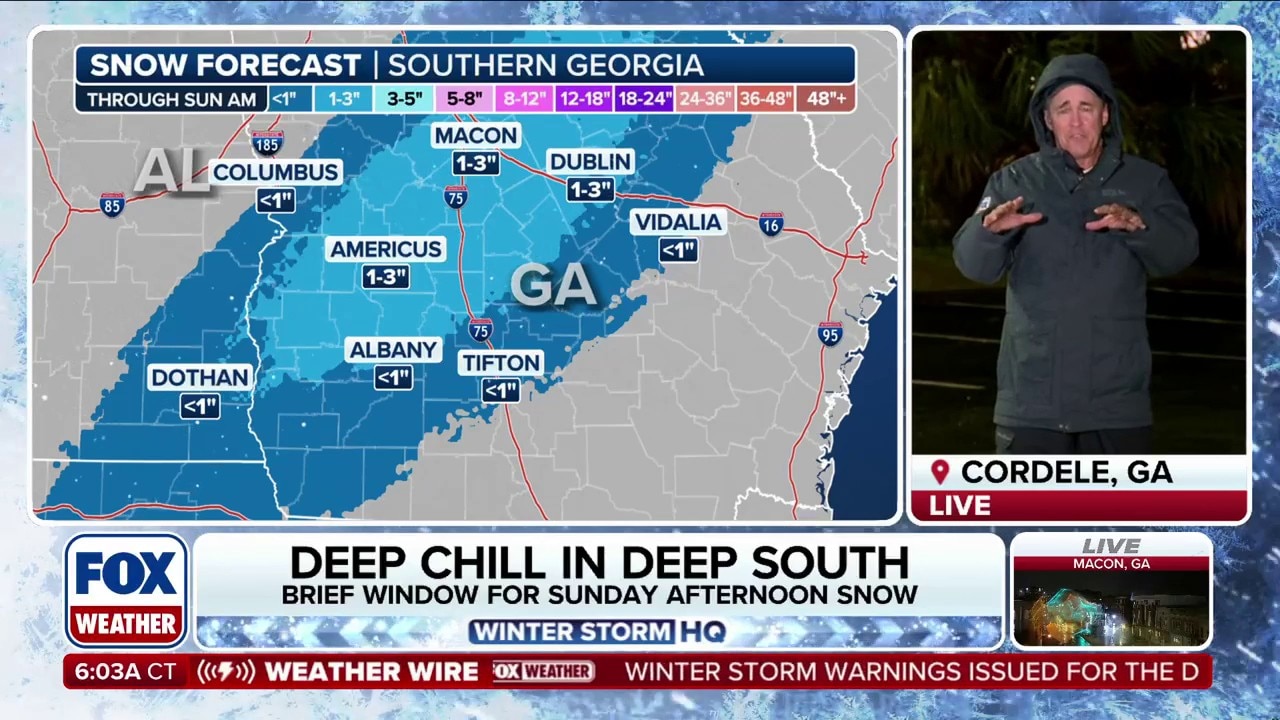 South-Central Georgia braces for rare snowfall