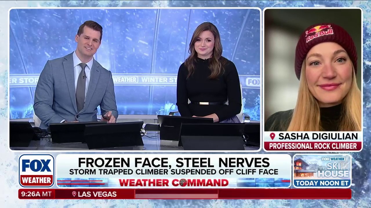 Professional rock climber halted by winter weather at 2,600 feet