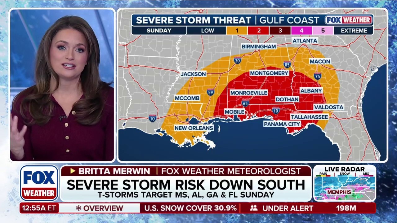 Severe storm increases risk for tornadoes in the Deep South