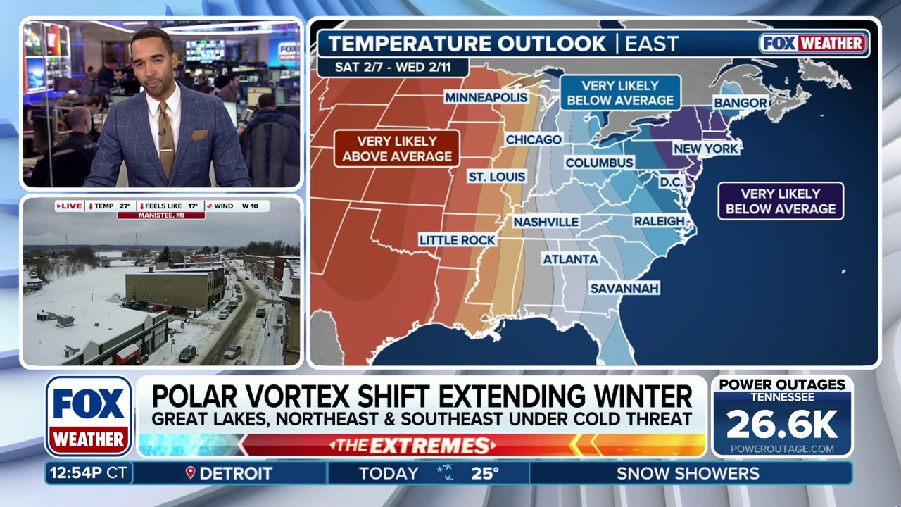 Polar vortex shift extending winter with frigid temperatures impacting millions