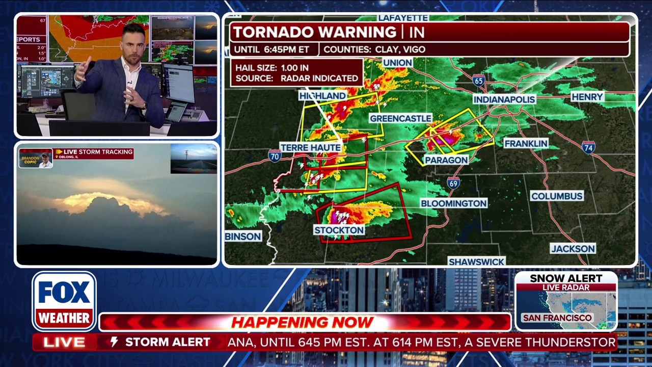 Tornado warnings in effect in Indiana as severe storms charge through the Midwest