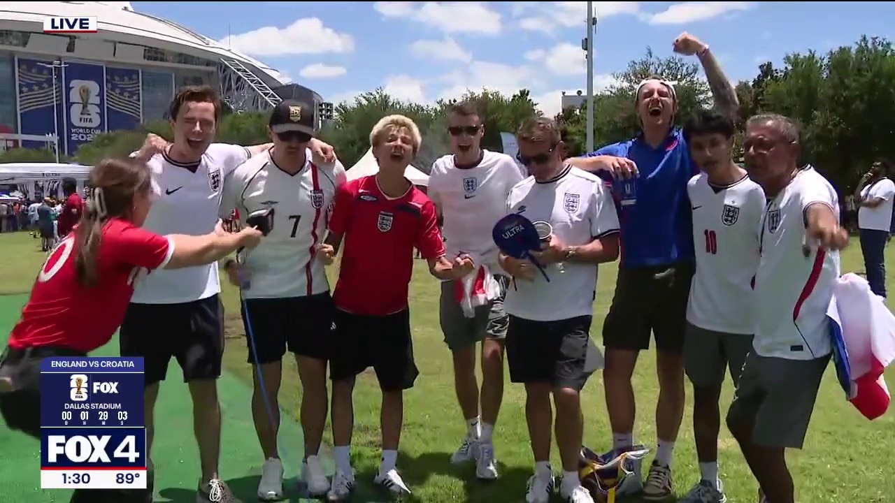 English fans chant outside stadium in Arlington