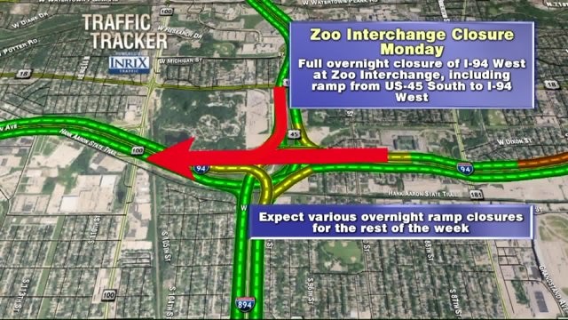 Ramp from I-894 to I-94 EB in Zoo Interchange to close beginning Friday night