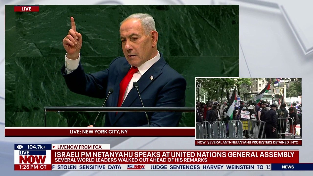 Israeli PM Netanyahu addresses UN amid protests