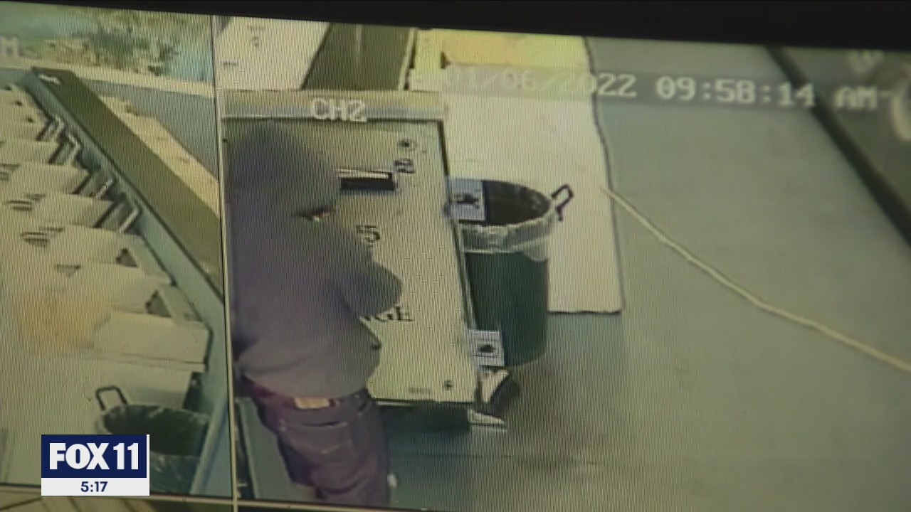 Man caught on camera using power saw to cut into change machine