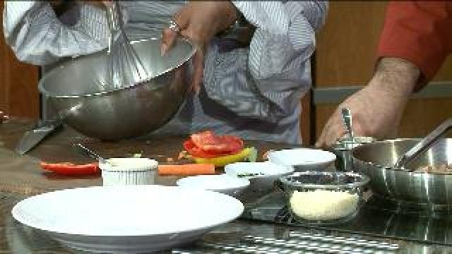 Chef Feker prepares Pasta Salad