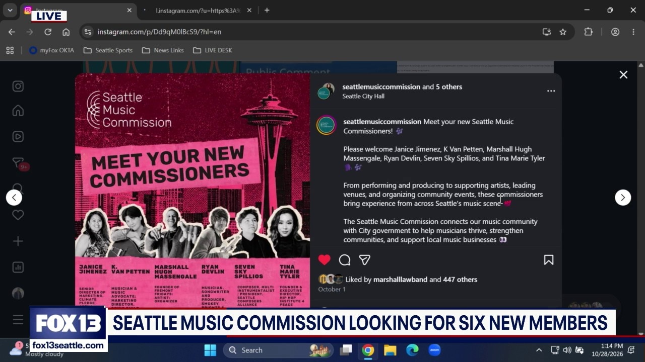 The Seattle Music Commission is seeking six new members for 2027