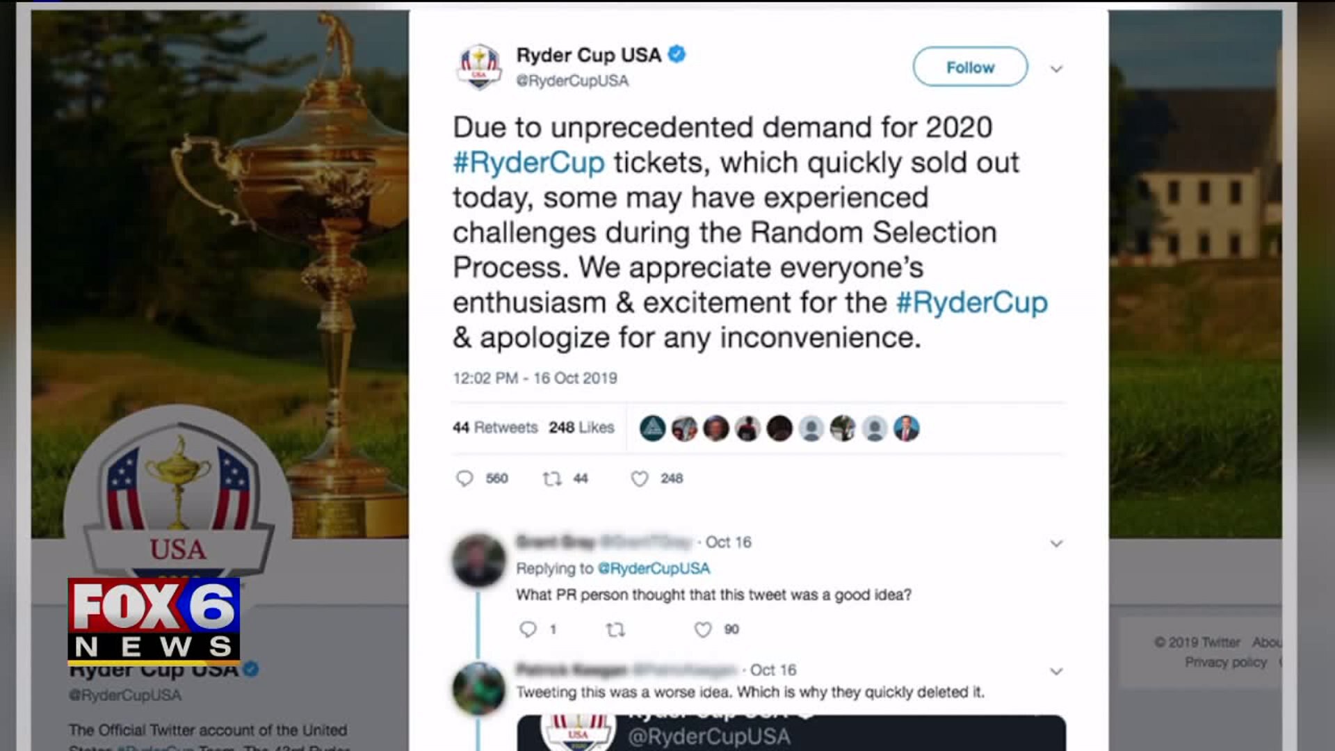 Fans who received emails for Ryder Cup ticket lottery found event sold out