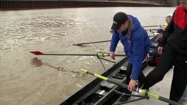 Chip learns how to properly place boat into the water