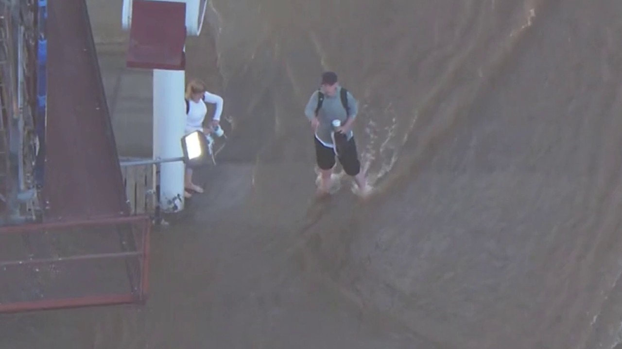 Aerial view of water main break in West Hollywood