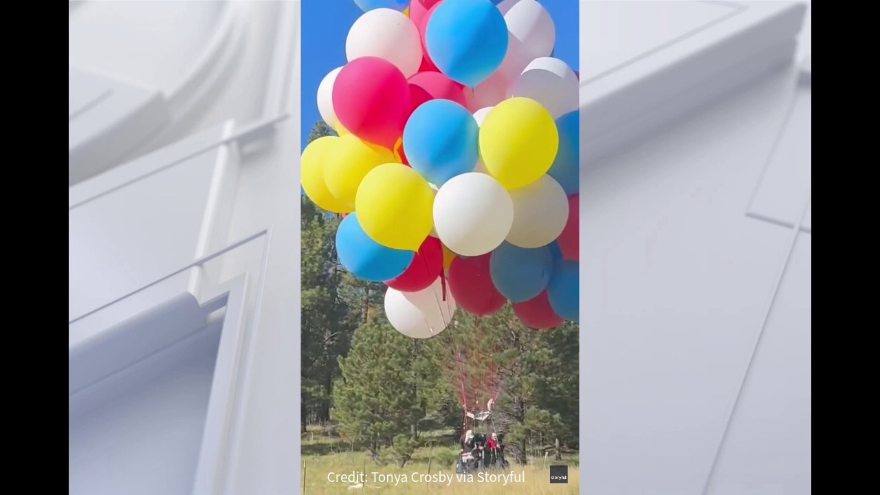 Man gets carried away by balloon bouquet
