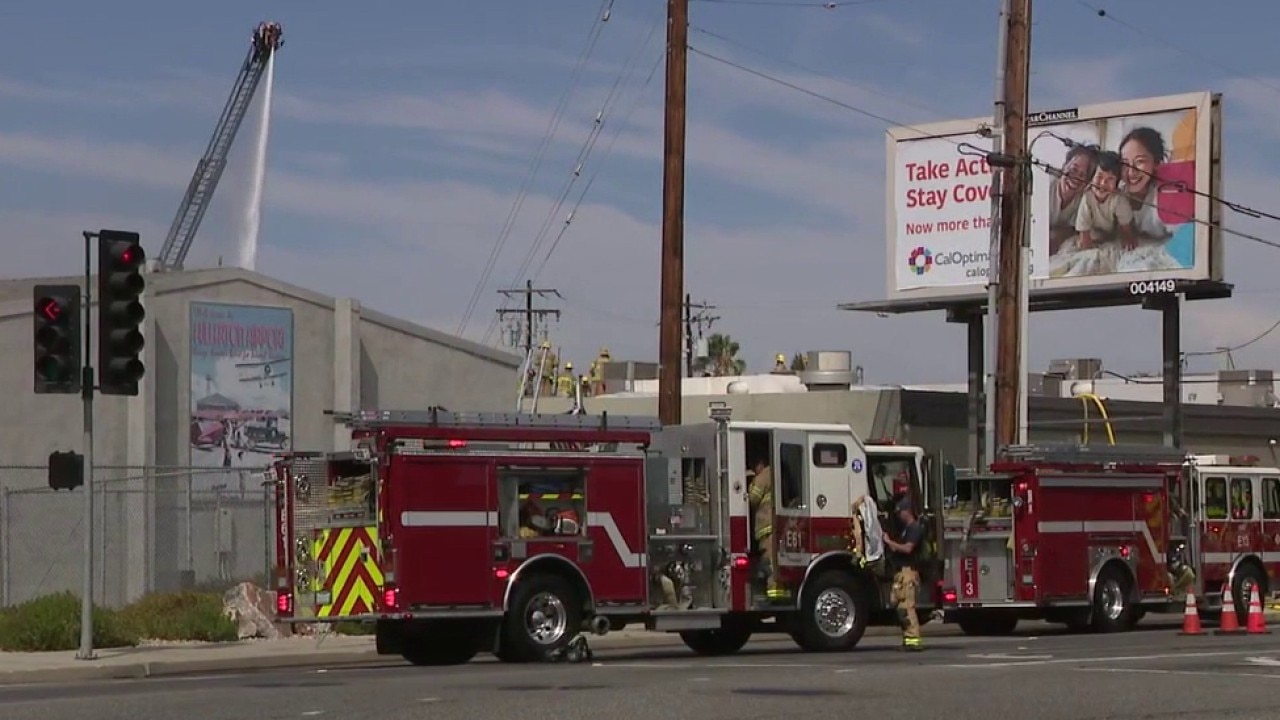 Warehouse catches fire in Fullerton