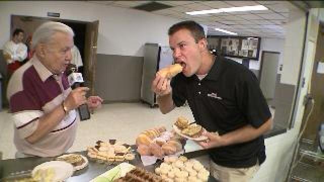 Chip checks out food at Serbian Days
