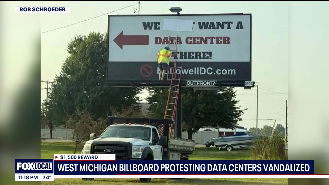Anti-data center billboard vandalized in west Michigan