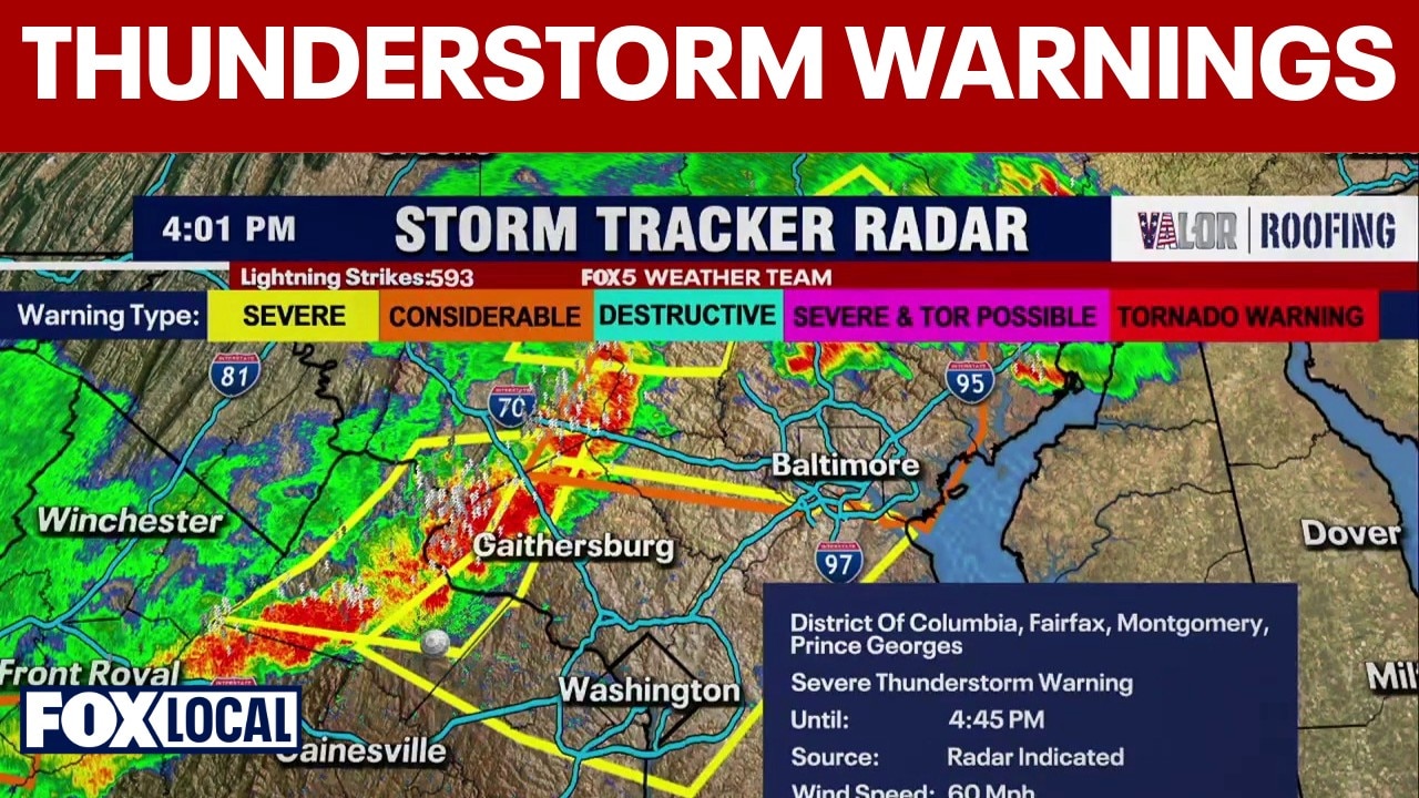 Thunderstorm warnings issued in DC, along with Montgomery, Fairfax and Prince George's counties