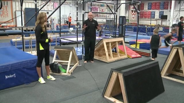 Brian Kramp hangs at Midwest Twisters for their Ninja Warrior Camp