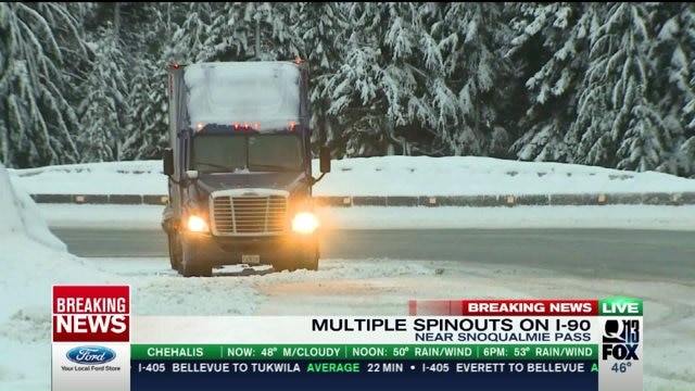 25 spinouts reported on I-90 over Snoqualmie Pass