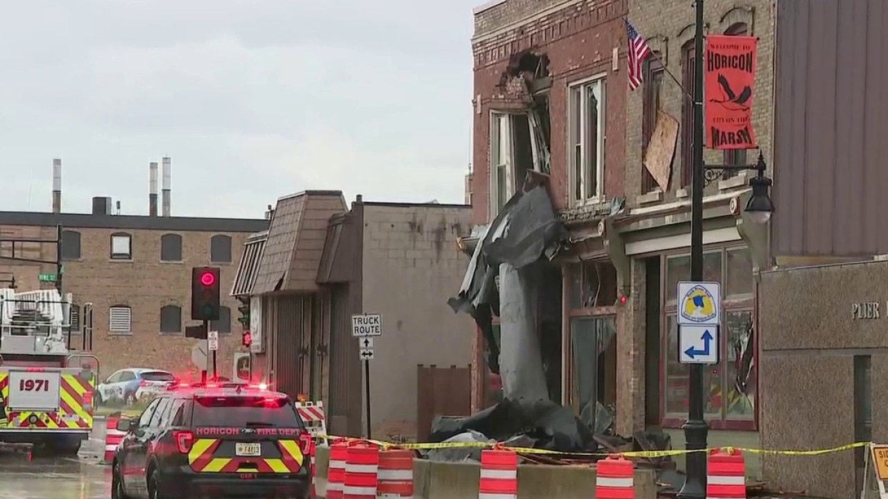 Horicon storm damage; buildings hit in downtown area