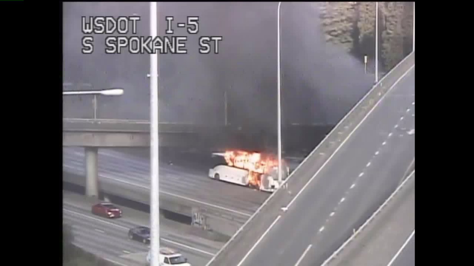 Charter bus fire causes big delays on I-5 in Seattle