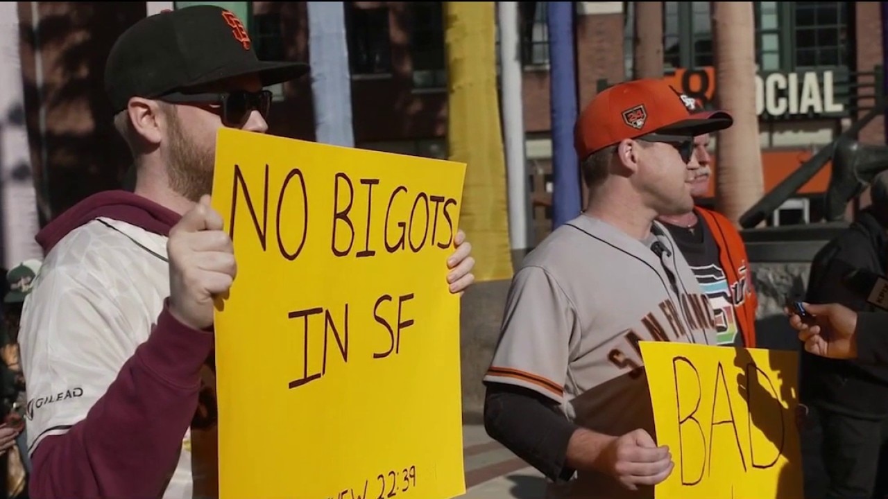Protest at Oracle Park over Giants Pride Night celebration