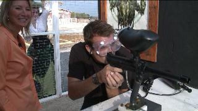 Chip shoots zombies with paintballs at Feargrounds