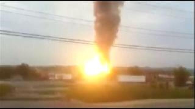 Freight train derails, causes explosion