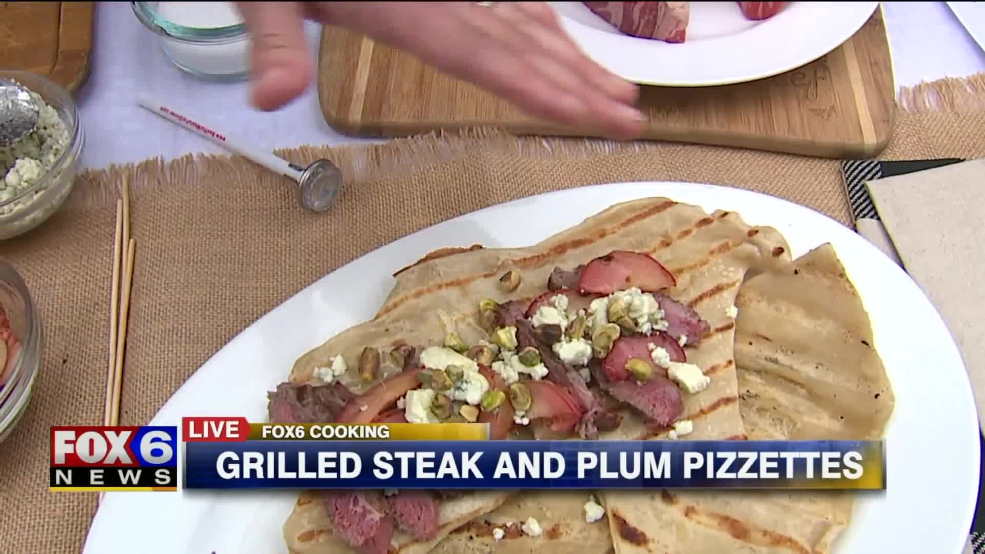 Grilled steak and plum pizzette