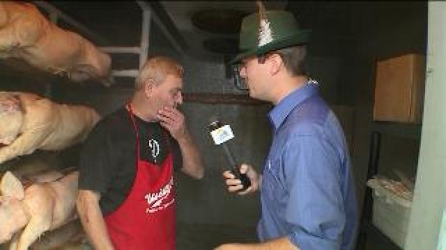Chip checks out food at Oktoberfest