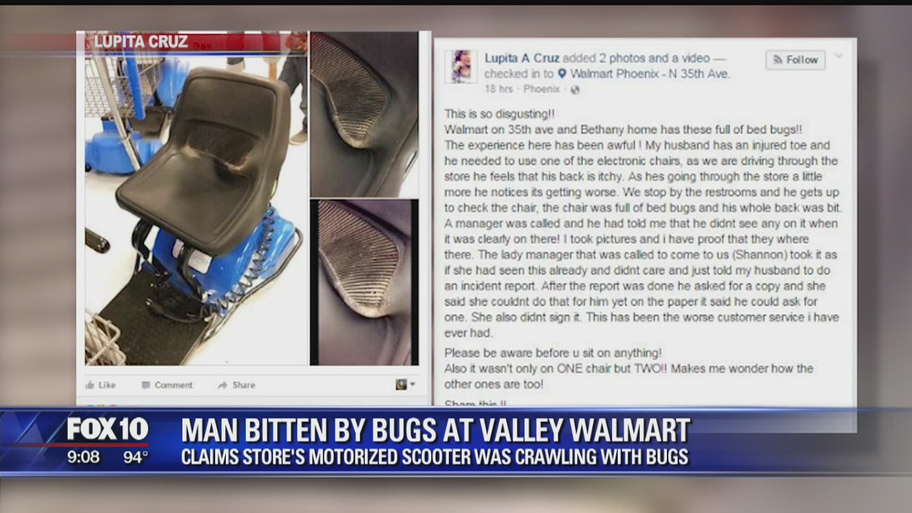 Man claims Walmart store's scooter was crawling with bugs