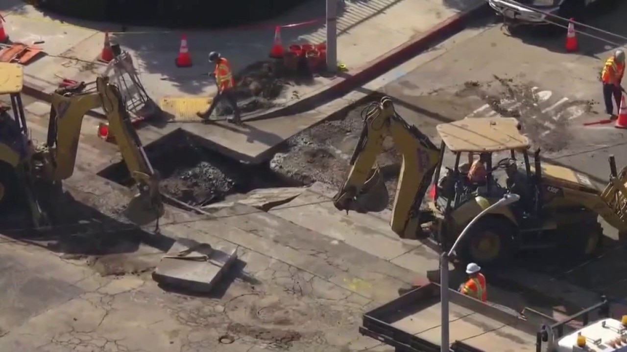 Crews working to repair water main break near Boyle Heights warehouse fire